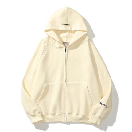 essentials-reflective-print-zip-up-oversized-cream-hoodie