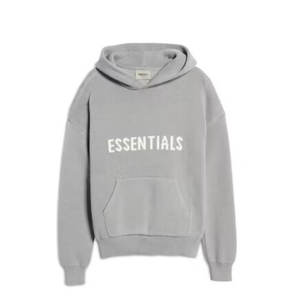 "Fear of God Essentials Knit Pullover Hoodie in Cement: Redefine casual sophistication with this knit pullover hoodie from Fear of God Essentials. The neutral cement color adds a touch of versatility to the classic design. Elevate your urban style effortlessly with this essential piece that seamlessly blends comfort and fashion."