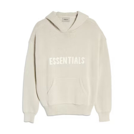 "Fear of God Essentials Knit Pullover Hoodie in Stone/Oat: Embrace casual sophistication with this knit pullover hoodie from Fear of God Essentials. The neutral stone and oat color palette adds a touch of versatility to the classic design. Elevate your urban style effortlessly with this essential piece that blends comfort and fashion seamlessly."